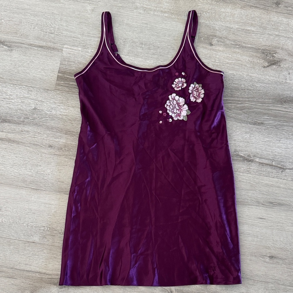 Vintage Morgan Taylor Embroidered Satin Nightgown Dress Purple Floral Medium Y2K - Picture 2 of 11